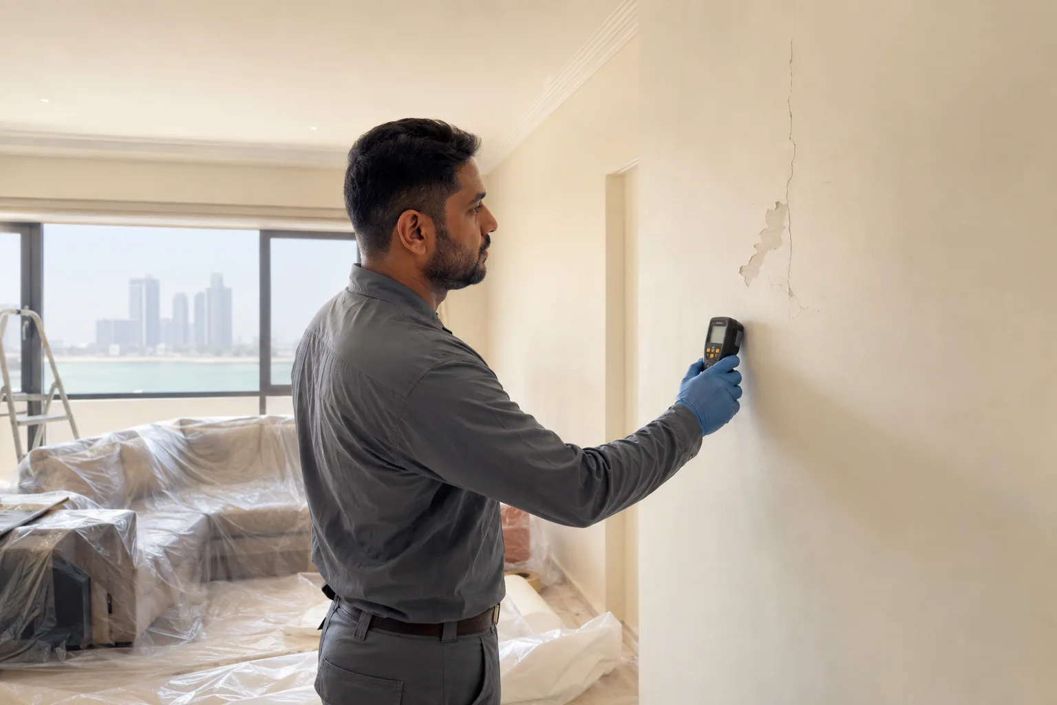 معالجة تشققات الجدران وتقشر الدهان في أبوظبي